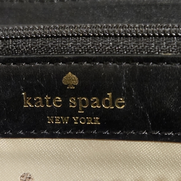 KATE SPADE Large Leather Wallet Black Grey Houndstooth Print Zip Around - Picture 16 of 16